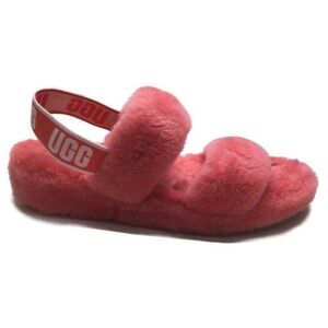 Ugg Oh Yeah Pink Sheepskin Strappy Slide Slippers Size 9
